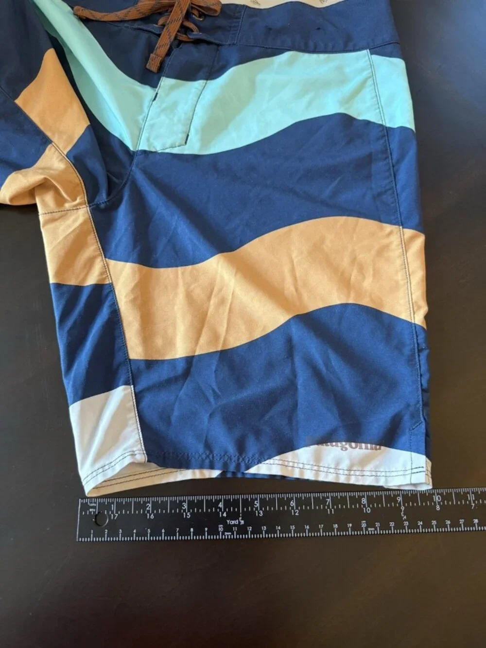 Patagonia Men's Stretch Planing Boardshorts Thick Wavy Stripe Blue Orange Sz 30